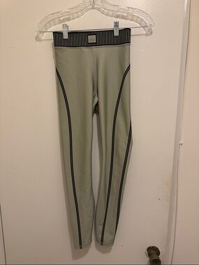 ALO Yoga Kids Sage Green Leggings with Black Stripe Accents